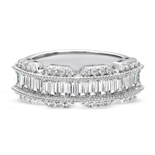 BERRICLE Sterling Silver Vintage Inspired Art Deco Cubic Zirconia CZ Stackable Fashion Anniversary Band for Women, Rhodium Plated Size 4-102