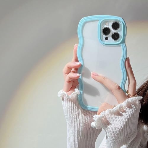 Image of COVERLY for iPhone 12 Pro Case Clear Curvy Wave TPU Cover,Cute Transparent Curly Frame Slim Fit Stylish, Korean,Translucent Soft Pretty Bumper Aesthetic Cover for Apple iPhone 12 Pro -Light Blue