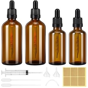 4 Piezas Frasco Cuentagotas, 50ml 100ml Ambar Cuentagotas Cristal con Pipeta, Botellas Vacías de Vidrio para Aceites Esenciale Perfume Laboratorio Aromaterapia