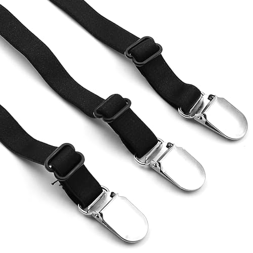 Tiardey 1 Pair Men Shirt Stays, Shirt Stays with Locking Non-Slip Clips, Adjustable Shirt Stays for Men Elastic (Black) - Image 3