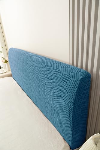 Image of HOMETHREADS Stretchable Lycra /Velvet Headboard Cover | Soft, Dust-Proof & Wrinkle-Resistant Bed Back Protector | Fits Leather, Wooden & Fabric Bedsides |for 5ft to 5.5ft Beds | (Blue, 150x65cm)