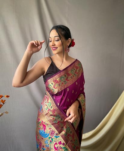 Image of SGF11 Women's Paithani Soft Lichi Silk Kanjivaram Sarees With Blouse Piece
