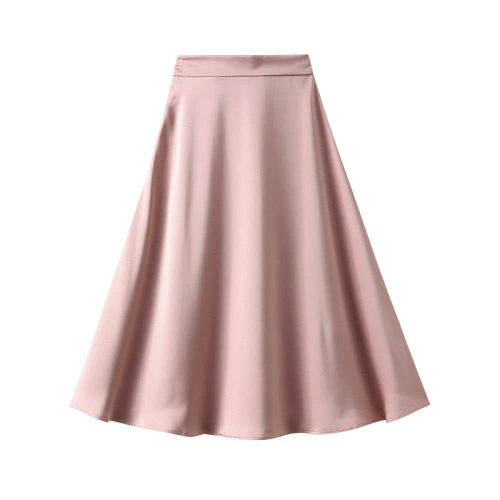 OZEO Röcke Damen,Damen Satin Midirock Rosa Hohe Taille Glänzend Faltenrock Mit Reißverschluss Sommer A-Linie Swing Gerafft Einfarbig Mode Lange Röcke Für Mädchen Damen,M