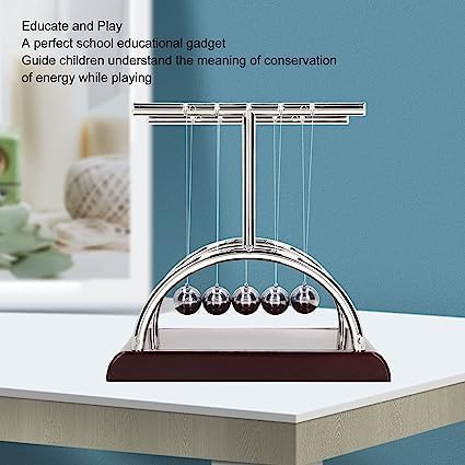 KRIDEZ Newton Cradle Pendulum - Metal Perpetual Motion Toy & Swing Balance Collision Ball Decoration Figurine with Polished Plastic Base & Nylon Strings for Office Classic Desk Toy 1