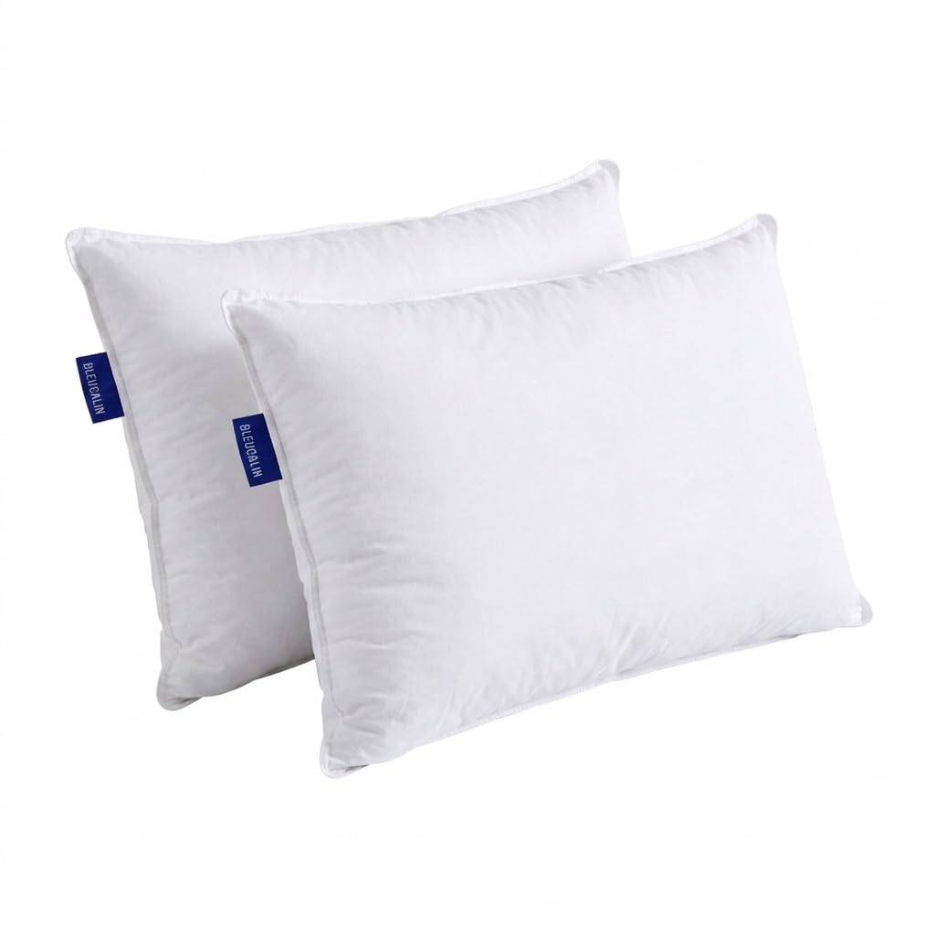 Bleu Calin Lot de 2 Oreillers Confort Ferme 'Alaska', Superbe Gonflant, 50x70 cm, Enveloppe 100% Coton Percale, Blanc, 50x70cm Forme rectangulaire