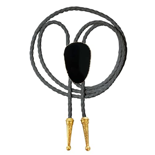 Image of Daisy Del Sol Gemstone Bolo Tie Braided Vegan Faux Leather Natural Stone Gold Handmade Necklace Adjustable Boho Western Jewelry