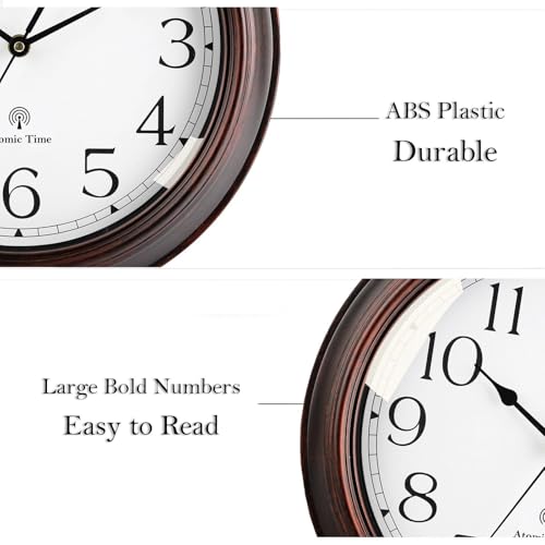 Image of KECYET Atomic Wall Clock 10 Inch, Silent Non-Ticking Vintage Clock Battery Operated Classic Analog Decorative for Kitchen, Living Room, Office, Bedroom, Bathroom (Bronze)
