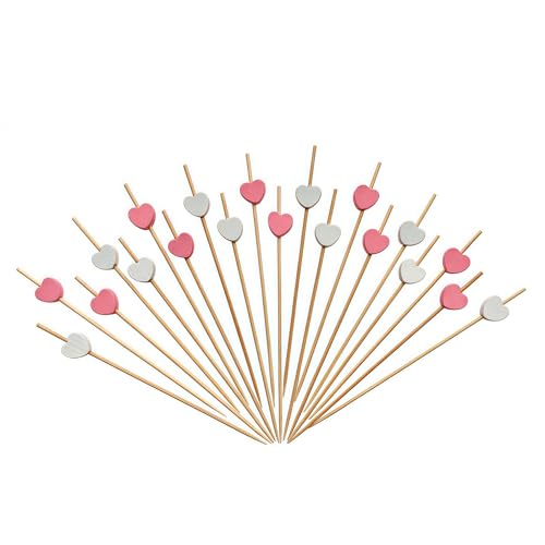 100 Pcs Pink & White Heart Cocktail Picks for Baby Shower, Bridal Party