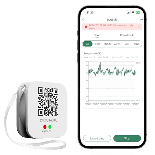 Image of Freshliance Bluetooth Temperature Data Logger Thermometer with LED Display and Replaceable Battary, Auto Data Graphing Analysis and Multi-User Data Sharing, Location Information via APP BlueTag T100
