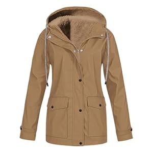 Mrat Manteaux pour femmes avec doublure en polaire, veste imperméable à capuche, coupe-vent, imperméable pour dames, parka d’hiver, manteau chaud, tenue anti-vent pour l’extérieur, camping, randonnée