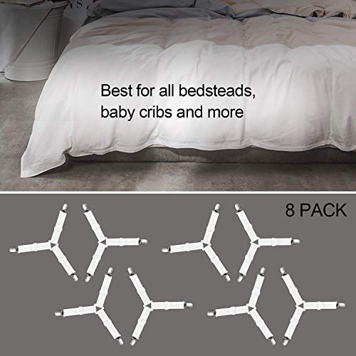 PAMIYO 8 Stück 3-Wege Verstellbare Bettlakenspanner, Weiß Elastisch Verstellbare Bettlakenclips Spanner Bettlakenspanner Tischtuchspanner, für die Ecken von Bett, Matratze oder Sofa (14-25cm) - Image 7