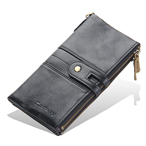 Multifunktionale Zip Clutch Slim Damen Leder Geldbörse, Schwarz Cover