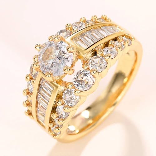 Luxury Lady Gold Color Wedding Bands Rings Fashion Brilliant Cubic Zirconia Accessories for Engagement