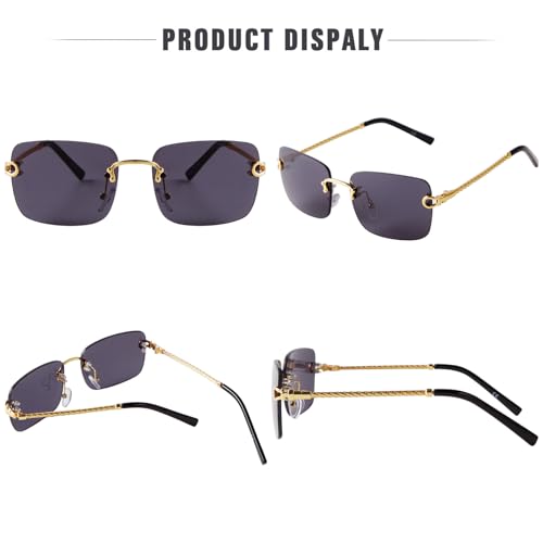 Image of JUDOO Rimless Rectangle Sunglasses for Men Women Fashion Hip hop Frameless Designer Shades Y2K Square Clear Glasses