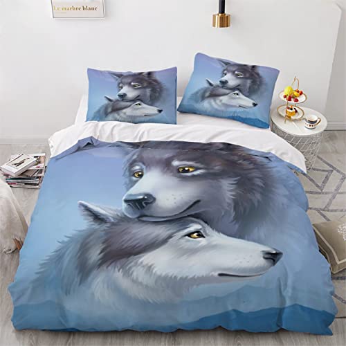 Loup housse de couette 240x260 parure de lit 2 personnes imprimée en 3D - 3