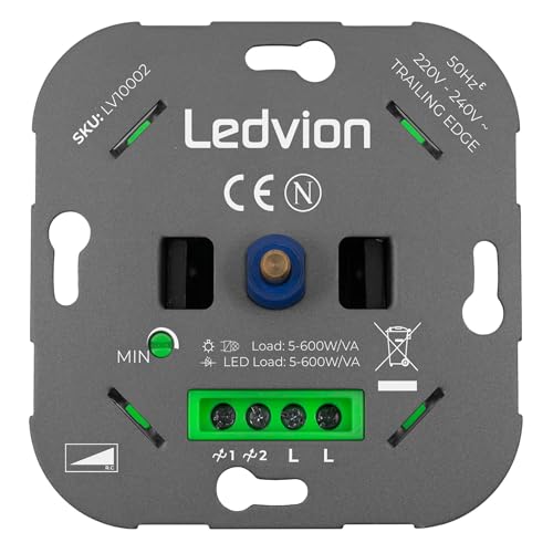 Ledvion - Regulador LED 5-600 Watt, Universal, LED, Empotrado, Corte de Fase Descendente