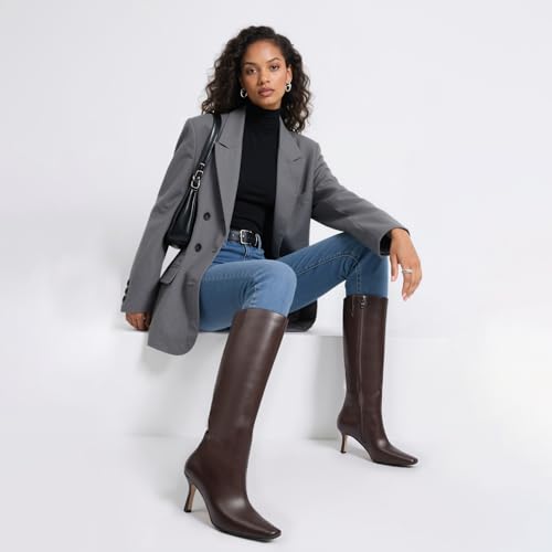Knee High Boots Mid Heeled Sexy Boot Square Toe and Side Zipper Design Fashion Dress Tall Boots4