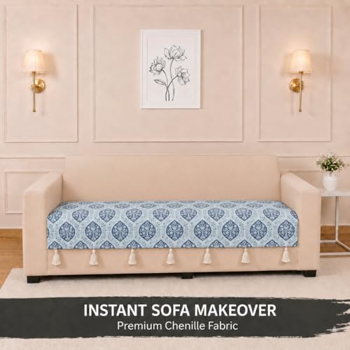 Image of STITCHNEST 'Eden Weaves Collection Series' 3 Seater Sofa Cover| Elegant Woven Fabric, Decorative Tassels, Washable & Durable for Modern Living