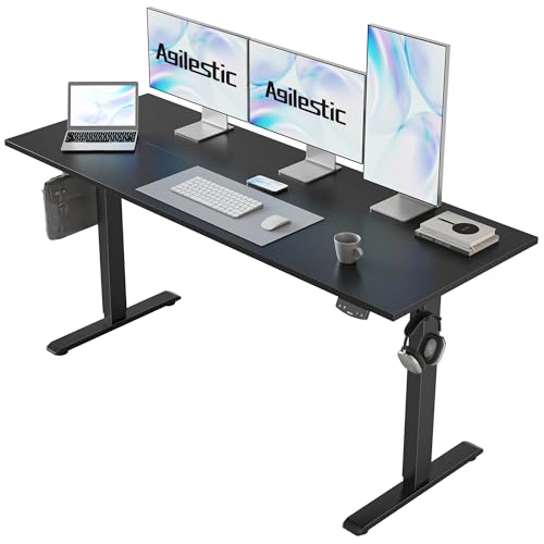 Image of Agilestic Electric Standing Desk, 60 x 24 Inches Height Adjustable Desk, Sit Stand up for Work Office Home, Ergonomic Rising Computer Table with Memory Preset, Black