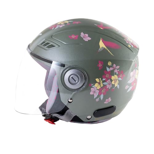 Image of TVARRA Blossom ISI Certified Women's Open Face Helmet Designer Helmet, Lightweight and Rainproof, Crafted for Women, Extreme Comfort Fit with Clear Visor (Jade Green, S /M: (55-56) cm)