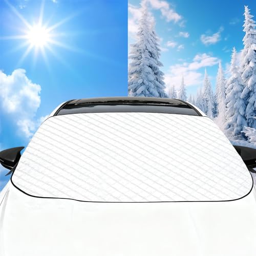 Couverture Pare Brise Voiture - Protege Pare Brise Givre, Pare Soleil Voiture 145x100cm, Anti-Gel, Anti-Glace, Anti-Soleil, Cache Vitre Voiture Toutes Saisons pour SUV, Berlines