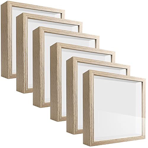 TOUYINGER 8x8 Shadow Box Frame Display Case with Letter Stickers, Display Case Box for Memorabilia, Baby Items, Wedding Memories, Crafts, Tickets and Photos (6packs-Natural Gray, 8x8)