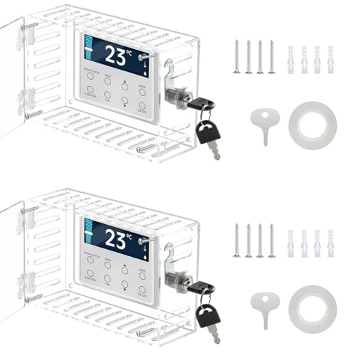 2 PCS Thermostat Lock Box with Key, Clear Lockable Thermostat Covers, Baby Proofing Wall Thermostat Guard, AC Thermostat Box Cover (Transparent, L*2)
