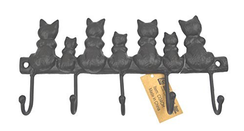 Lulu Decor, Cast Iron Seven Cat Key Hooks Wall Mounted Key Hooks - Decor for Cat Lovers - Unique Hanger - Cat Decor - Key Holder for Wall - Cat Key Hook Hanger (Black)