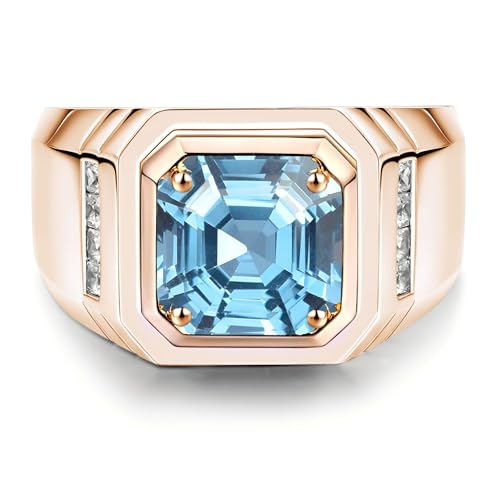 2.5CT Asscher Cut Gemstone Engagement Ring for Men,Silver 10K 14K 18K Solid Gold Men's Gemstone Wedding Bands Birthstone Rings for Anniversary Wedding Size 4-164