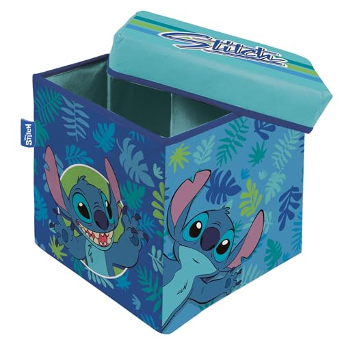 ARDITEX - Cube pliable pour enfants Stitch avec couvercle rembourré et fonction assise - Licence Officielle Disney - 30x30x30 cm - Rangement textile solide et...