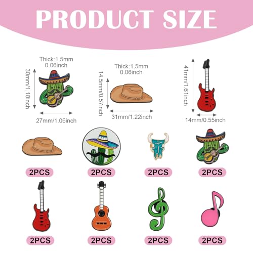 Image of Cheriswelry 16Pcs Enamel Backpack Pins Set Western Cowboy Music Theme Enamel Lapel Pins Brooch Button Pin 14.5-41mm for Clothes Jacket Hat Bag Decoration