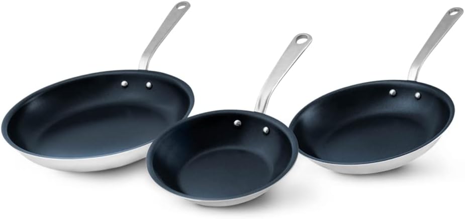 Made In Cookware - Non Stick 3 Piece Frying Pan Set (Includes 8",10",12") - Made Without PFOA - 5 Ply Stainless Clad - Professional Cookware Italy - Induction Compatible (Harbour Blue)