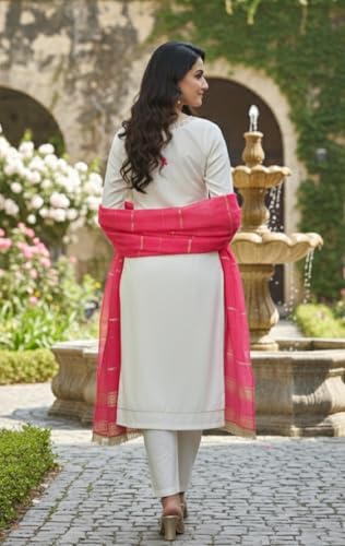 Image of GRECIILOOKS Kurta Sets for Woman | Kurti Set | Women's 3 Piece Dupatta Set | Silk Cotton Kurta Sets for Woman | Elegant Suit Set for Women Cotton | Women Kurta with Dupatta Cotton