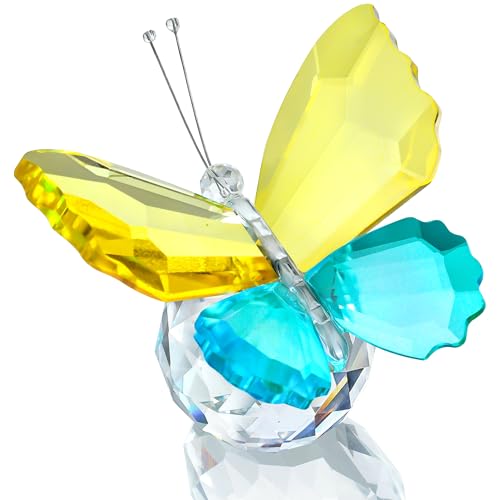 Image of Crystal Butterfly Figurines Yellow Cyan Blue Tabletop Decor Gift For Women | Yellow Cyan Blue Crystal Butterfly Figurines Collectible Paperweight for Table Desk Shelf Home Office Wedding Decor