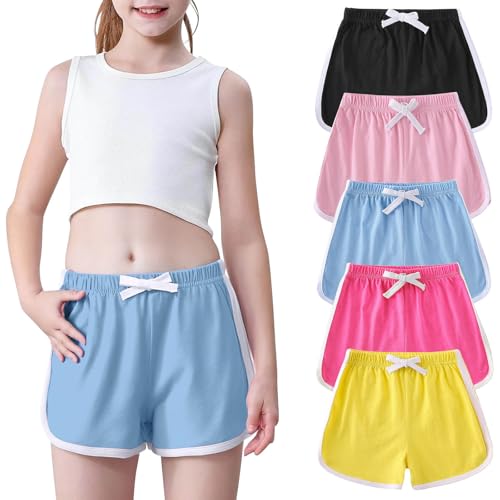 5 Pack Kids Sports Shorts Boys Girls Summer Workout Short Drawstring Stretch Waist Short Athletic Solid Leggings