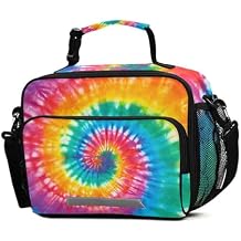 Tie Dye Rainbow Lunch Box Girls Boys Insulated Lunch Bag Kids Women Reusable Cooler Tote Shoulder Strap for School Picnic Travel Office