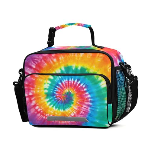 BOENLE Tie Dye Rainbow Lunch Box Girls Boys Insulated Lunch Bag Kids Women Reusable Cooler Tote Shoulder Strap for School Picnic Travel Office