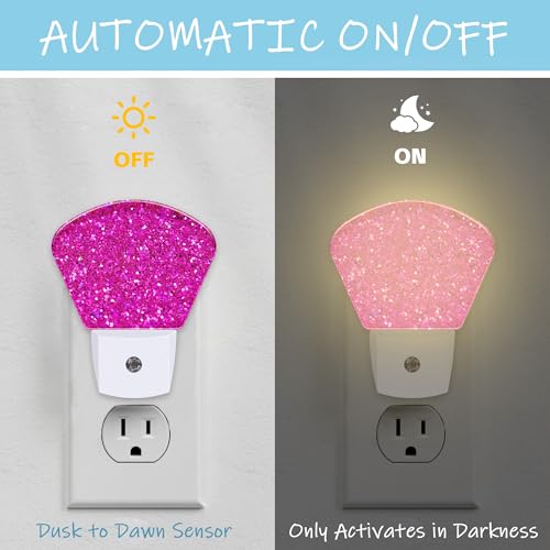 Image of Night Light Pink Glitter Plug-in LED Dusk-to-Dawn Sensor Soft Night Lamp,Suitable for Home Bedroom Bathroom Hallway Stairs