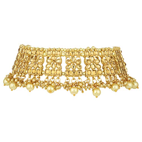 Image of Aheli Elegant Indian Faux Kundan Studded Choker Necklace with Maang Tikka Set Ethnic Wedding Wear Bharatanatyam jewellery set Gift for Women