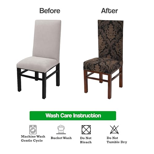 Yellow Weaves Elastic Stretchable Dining Chair Cover, Removable Washable Elastic Floral Printed Dining Chair Covers (Set of 6, Floral Brown) 5 41HEn7X JRL