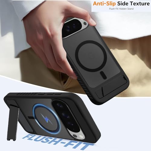 Image of KARWAN?Ultra Hybrid Matte Back Cover Case Compatible with Stand Magnetic for Google Pixel 10 Pro | Mag-Safe Wireless Charging | Camera Bump Protection -(Black)