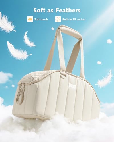 Pecute Dog Purse Carrier, Lightweight Dog Carriers for Small Dogs with Large Pockets, Dog Soft-Sided Carriers up to 6.6lbs, Pet Carrier for Puppy Cat Rabbit, Suitable for Travel, Subway, Cream - Image 6