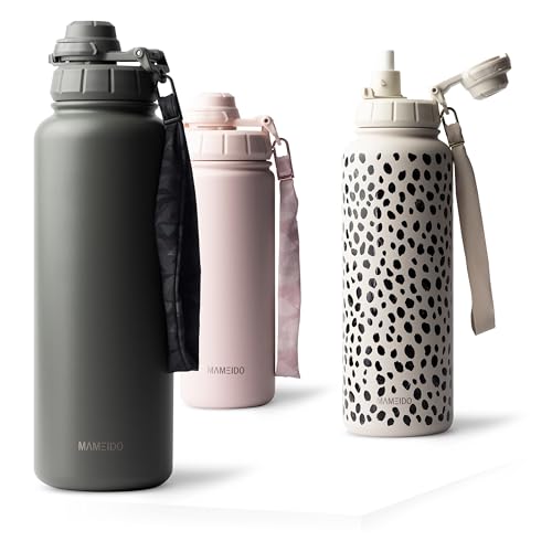 MAMEIDO Thermosflasche mit Strohhalm 1,2 l, auslaufsichere Trinkflasche Edelstahl isoliert, Wasserflasche BPA-frei mit Trageschlaufe, Water Bottle Sport (Vintage Vogue)