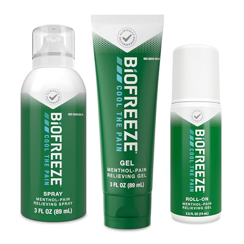Biofreeze Pain Relief Variety Pack – Gel, Roll-On, Spray 3 FL OZ, 2.5 FL OZ