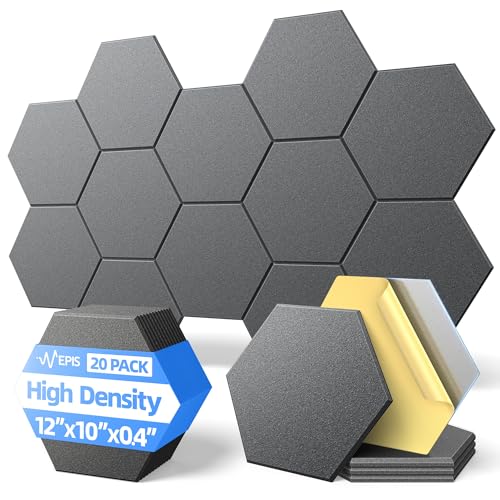 Image of 20 Pack Acoustic Panels with Self Adhesive, 12 inch X 12 inch X 0.4 inch High Density Sound Proof Foam Panels for Walls, Soundproof Wall Panels, Hexagon Sound Absorbing Panels for Home Studio Office Decor - Black