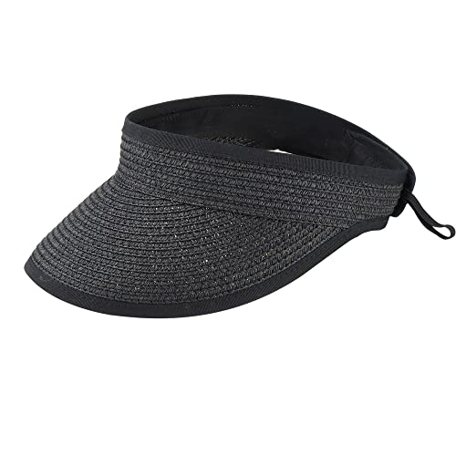 Visera de sol para mujer de paja con ala ancha plegable