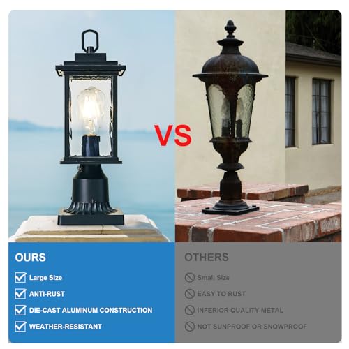 Dusk to Dawn Outdoor Lamp Post Light for Lawn Porch Backyard Passages, Waterproof Aluminum Pier Mount Outdoor Lighting, Black Outside Pole Post Lantern with Pier Mount Base and Clear Glass