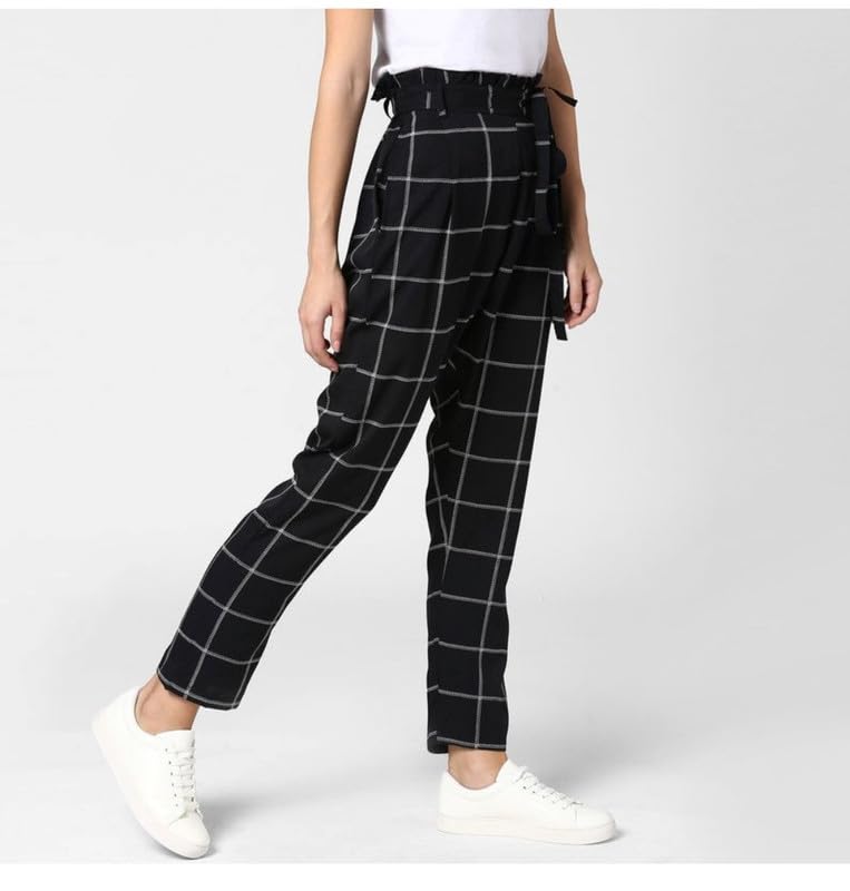 Image of Women's Polyester Checkered Elasticated Trousers