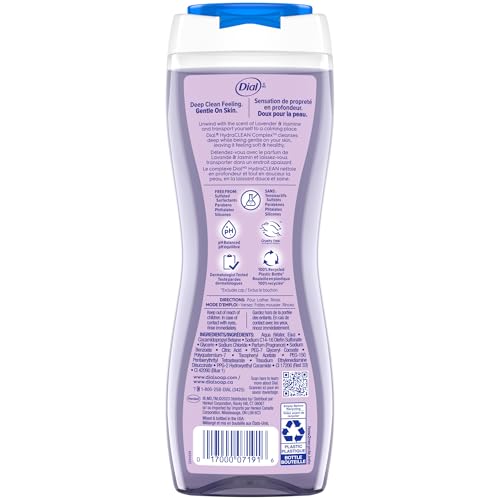 Image of Dial Body Wash, Calm & Soothe Lavender & Jasmine Scent, 16 fl oz, 4-Pack | Deeply cleansing yet gentle, Leaves skin replenished and renewed, Free from parabens phthalates silicones sulfated surfactant