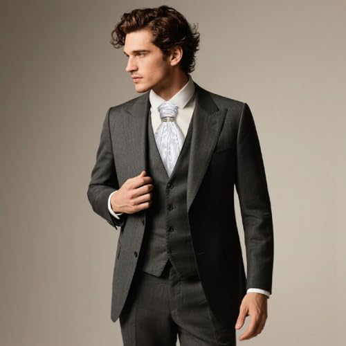 Image of DiBanGu Silk Woven Ascot Cravat with Pocket Square Set for Men